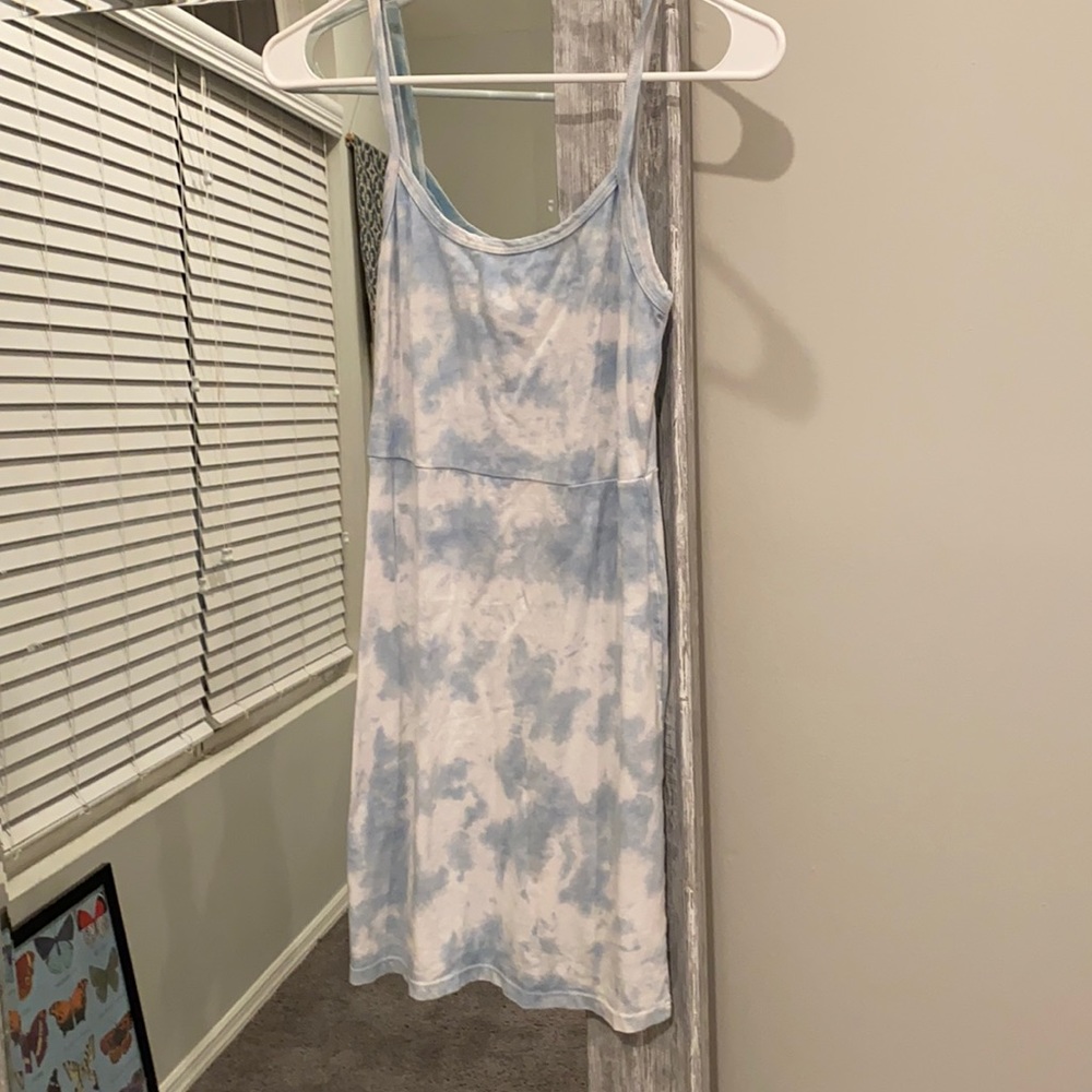 White and blue tie dye sun dress